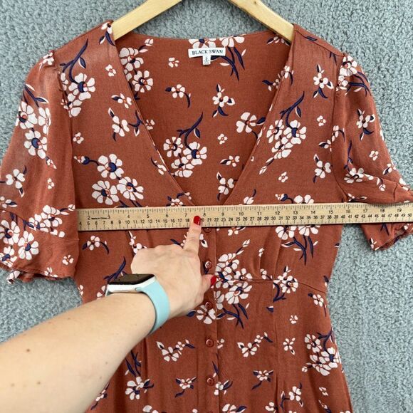 Black Swan Floral Dress Mini V-Neck Ruffle Short Sleeve Size Small womens - Picture 5 of 12
